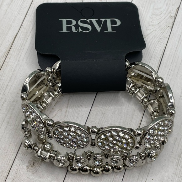 NWT RSVP Silvertone/Crystal Set of 3 Stretch Bracelets - Picture 9 of 9